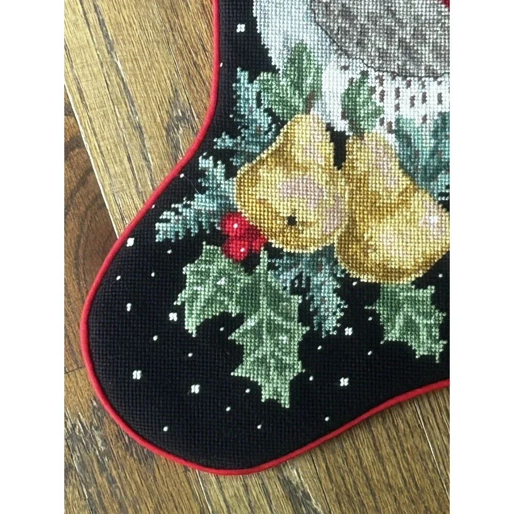 Needlepoint Stocking Noel Partridge in a Pear Tree Bird Christmas Holidays